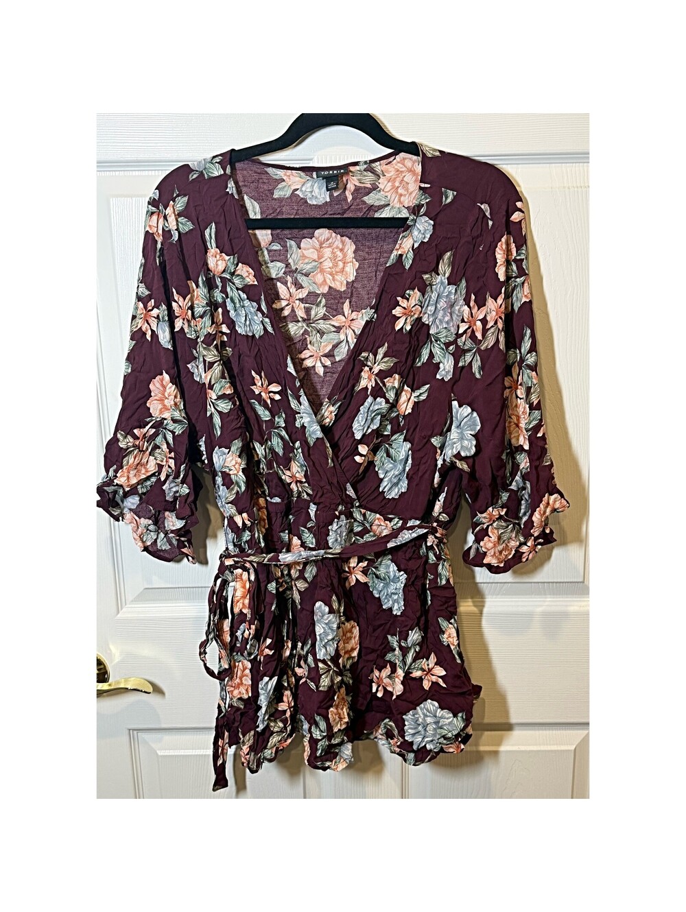 Plus Size Floral Faux Wrap Blouse